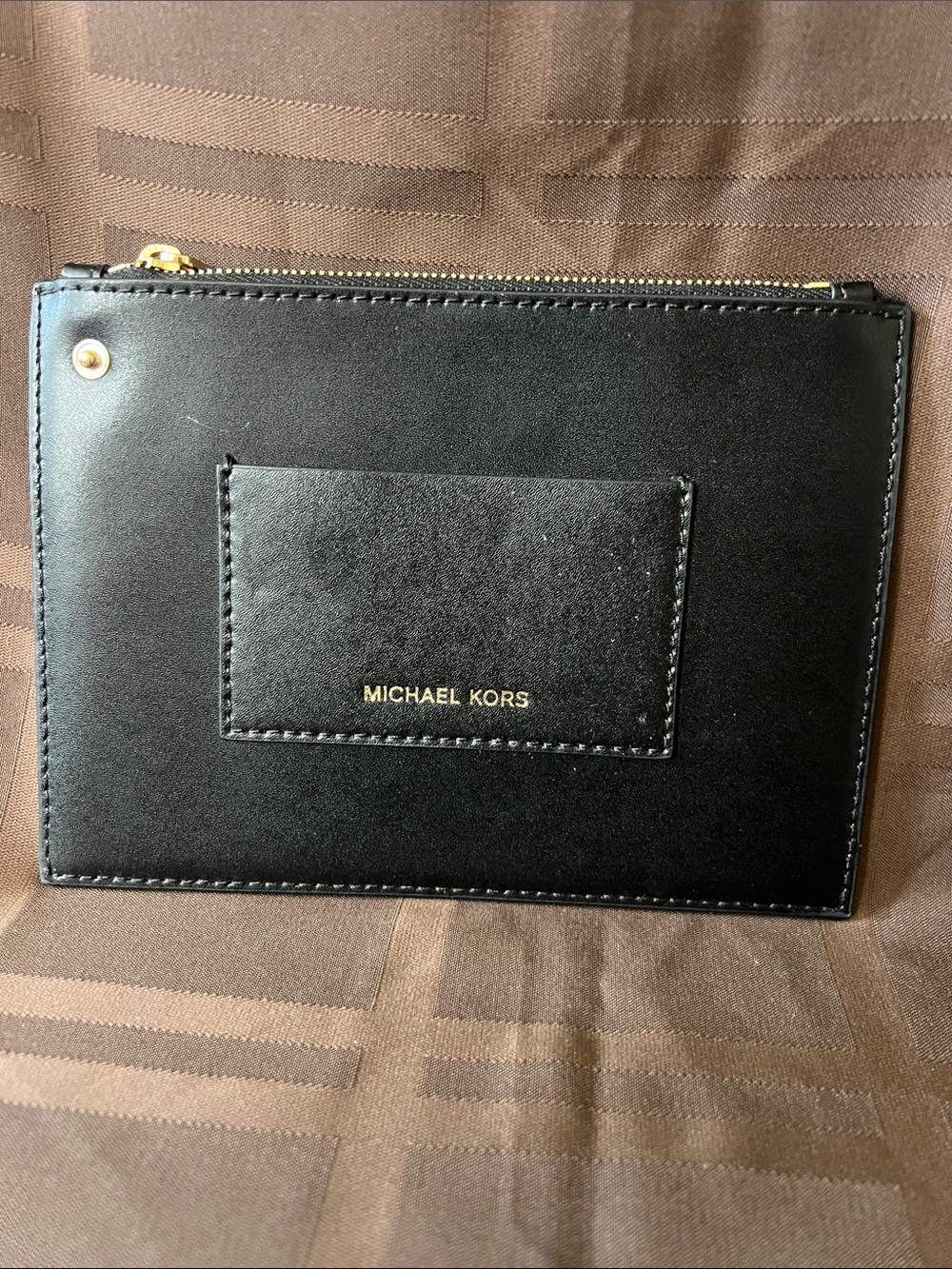 Michael Kors Black Leather Zip Card Pouch with Gold Hardware